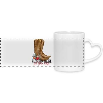 Floral Watercolor Cowboy Boots - Panoramic mug with heart handle - white - Front