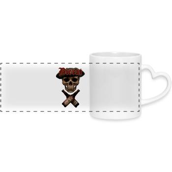 Totenkopf  Bierflaschen - Panoramatasse mit Herzhenkel - Weiß - Vorne