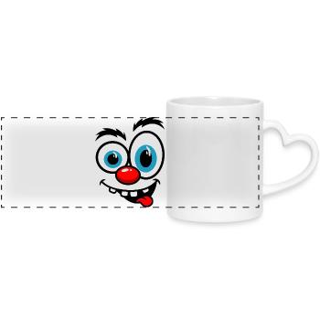 Caricature colorée du clown - Mug panoramique avec anse en forme de cœur - blanc - Devant