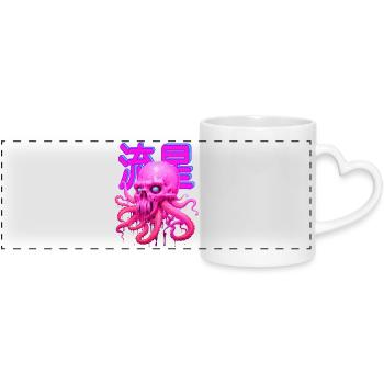 PINK OCTOPUS SCULL! - Panoramic mug with heart handle - white - Front