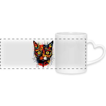 Chat d’art abstrait - Mug panoramique avec anse en forme de cœur - blanc - Devant