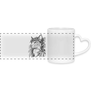 Cat with Hemp Wreath: Majestic House Tiger - Panoramic mug with heart handle - white - Front