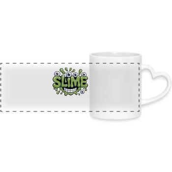 Slime avec des yeux et un grand sourire - Mug panoramique avec anse en forme de cœur - blanc - Devant