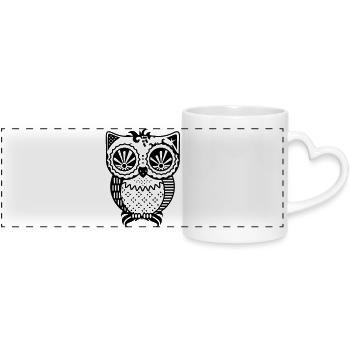 Patchwork owl - Panoramic mug with heart handle - white - Front