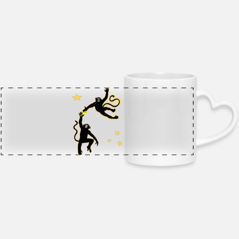 Two monkeys swinging a beer - Panoramic mug with heart handle - white