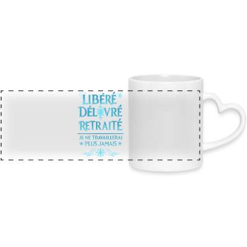 Released, Delivered, Retired - Panoramic mug with heart handle - white - Front