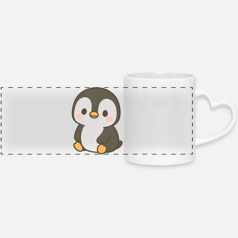 Charming Penguin with Blush - Panoramic mug with heart handle - white