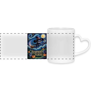 Witch Kitten Flying Over Halloween Graveyard - Panoramic mug with heart handle - white - Front