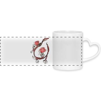 Rose tendril frame with floral ornamentation - Panoramic mug with heart handle - white - Front