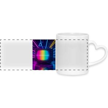 Retro TV Glitch – Écran néon des années 80 - Mug panoramique avec anse en forme de cœur - blanc - Devant