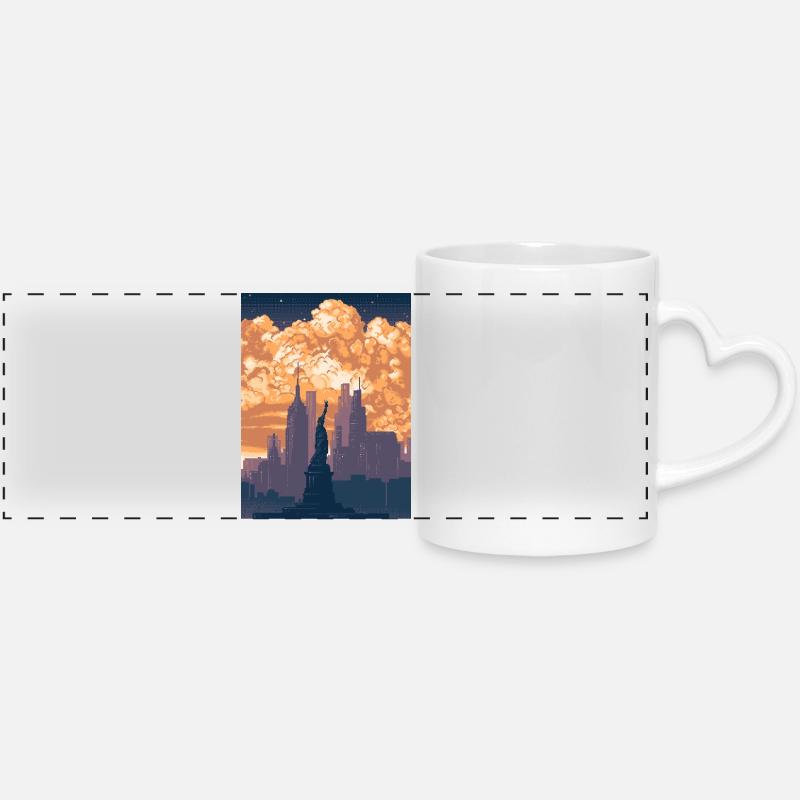 Statue rétro en pixel art de la Liberté - Mug panoramique avec anse en forme de cœur - blanc
