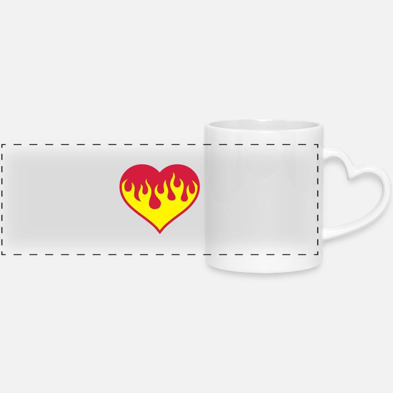 Flaming Heart - Panoramic mug with heart handle - white