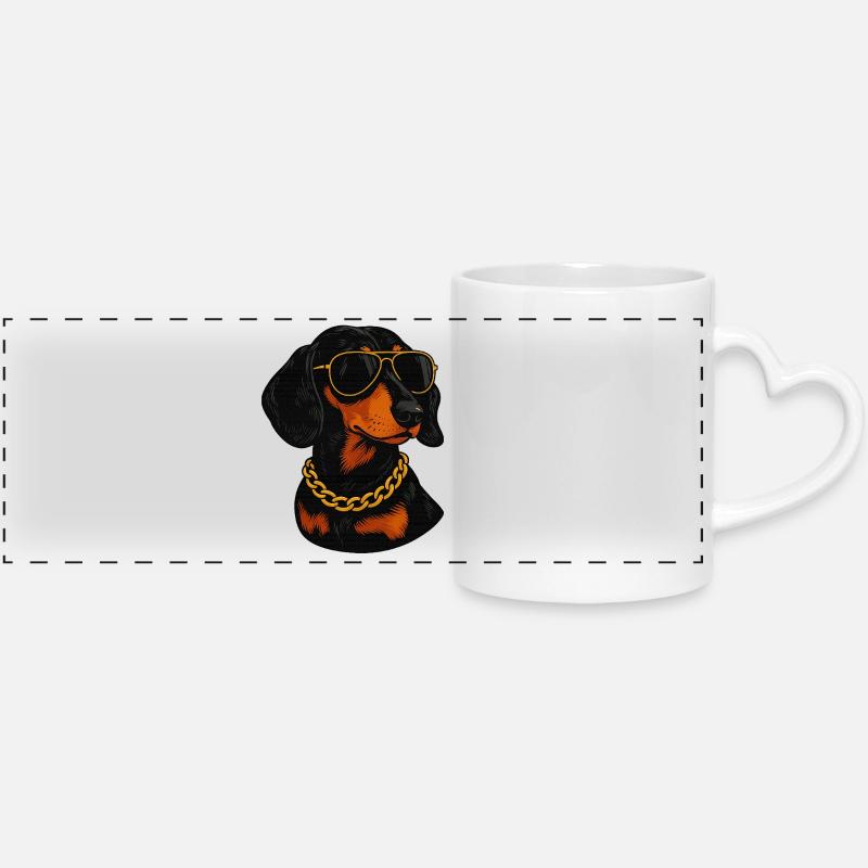 Dachshund in Bling Sunglasses - Panoramic mug with heart handle - white