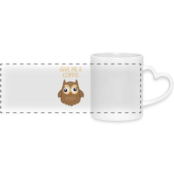 Kaffee - Eule - süchtig - Lustig - Geschenk - Panoramatasse mit Herzhenkel - Weiß - Vorne