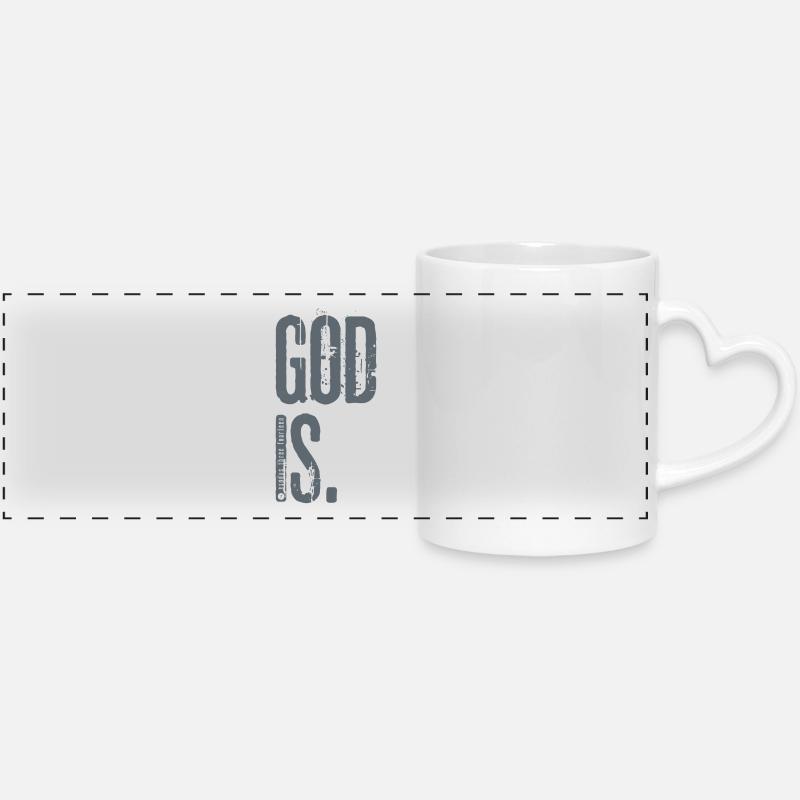 God Is. by JT4Christ - Panoramic mug with heart handle - white