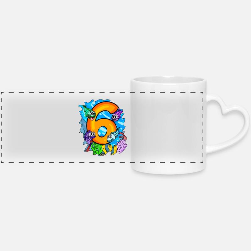 6 years old - 6th birthday - Fish in the ocean - Panoramic mug with heart handle - white