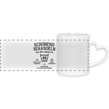48. Geburtstag Schonend Behandeln Alte Lappen 48 - Panoramatasse mit Herzhenkel - Weiß - Vorne