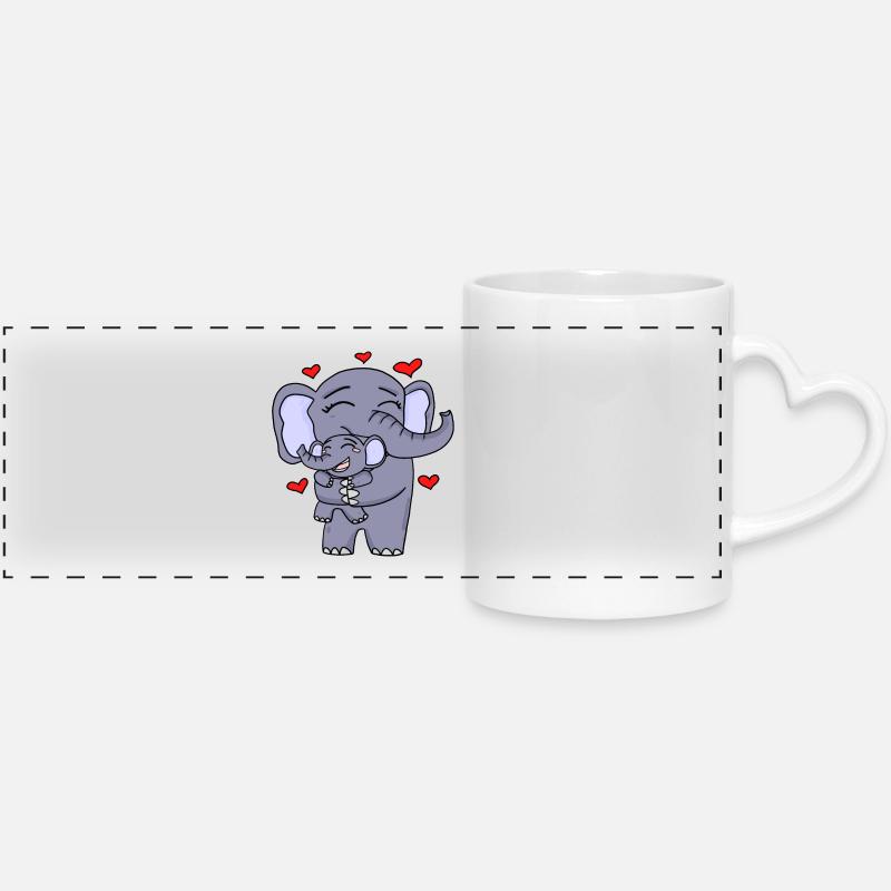 Famille d’éléphants - Éléphant avec bébé - Éléphant - Mug panoramique avec anse en forme de cœur - blanc