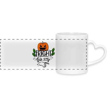 Hier entlang: Halloween - Panoramatasse mit Herzhenkel - Weiß - Vorne