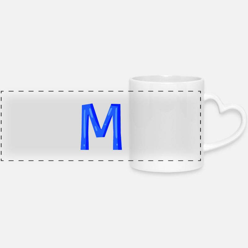 Buchstabe M - Anfangsbuchstabe M - Panoramatasse mit Herzhenkel - Weiß