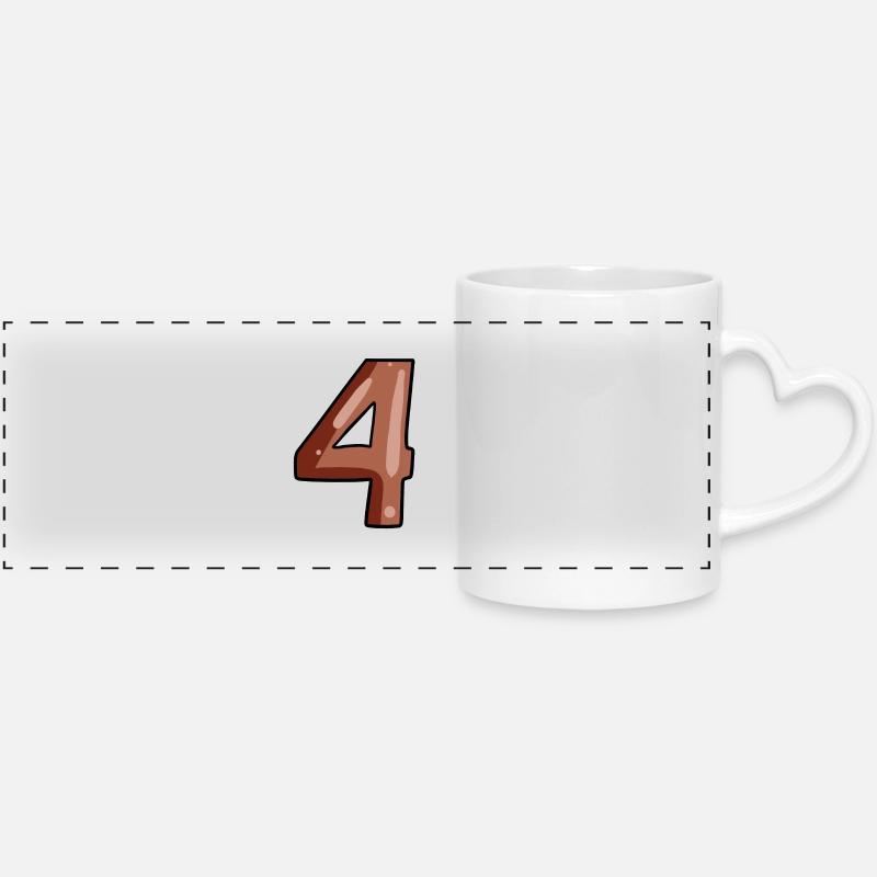 4 Number Number Four Brown - Panoramic mug with heart handle - white