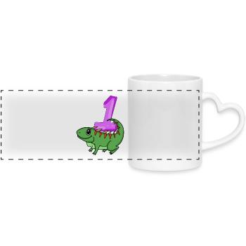 1 Year Old - School Enrollment - Iguana Motif - Number 1 - Panoramic mug with heart handle - white - Front