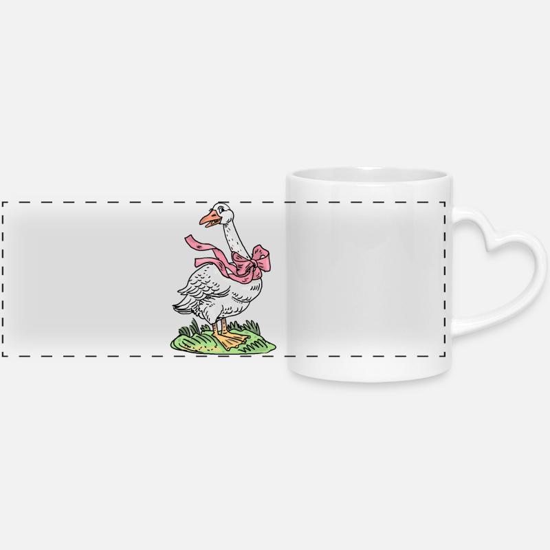 Oie au ruban rose - Mug panoramique avec anse en forme de cœur - blanc