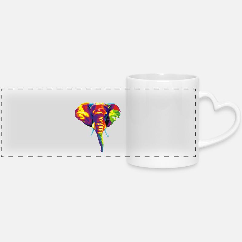 Éléphant avec motif abstrait coloré. - Mug panoramique avec anse en forme de cœur - blanc
