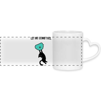 Boulder cat holds on to climbing hold - Panoramic mug with heart handle - white - Front