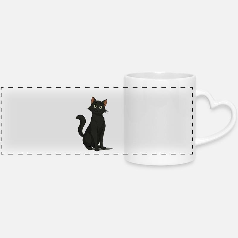 Chat noir espiègle illustration - Mug panoramique avec anse en forme de cœur - blanc