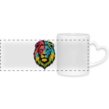 Lion sauvage coloré - Art couleurs Pop - Mug panoramique avec anse en forme de cœur - blanc - Devant