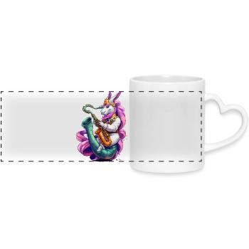 Funkelndes Einhorn Saxophon - Panoramatasse mit Herzhenkel - Weiß - Vorne