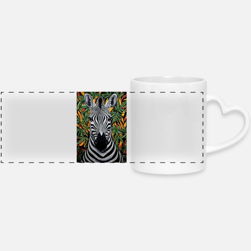 Zebra in the cannabis jungle - Panoramic mug with heart handle - white