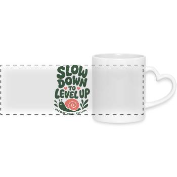 Slow Down To Level Up Quote - Panoramic mug with heart handle - white - Front