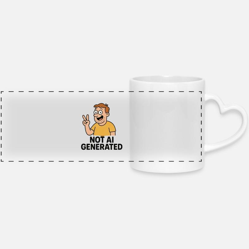 Not AI Generated Cartoon Tee - Panoramic mug with heart handle - white