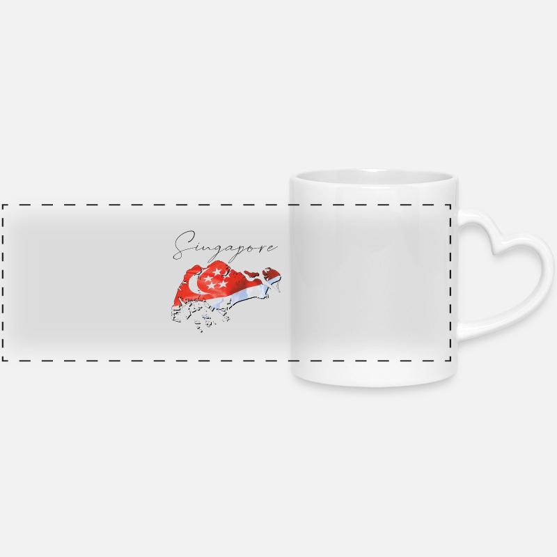 Drapeau de Singapour sur la carte de Singapour EN - Mug panoramique avec anse en forme de cœur - blanc
