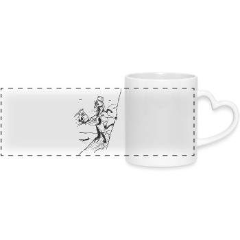 Klippenaufstieg – grafische Silhouette - Panoramatasse mit Herzhenkel - Weiß - Vorne