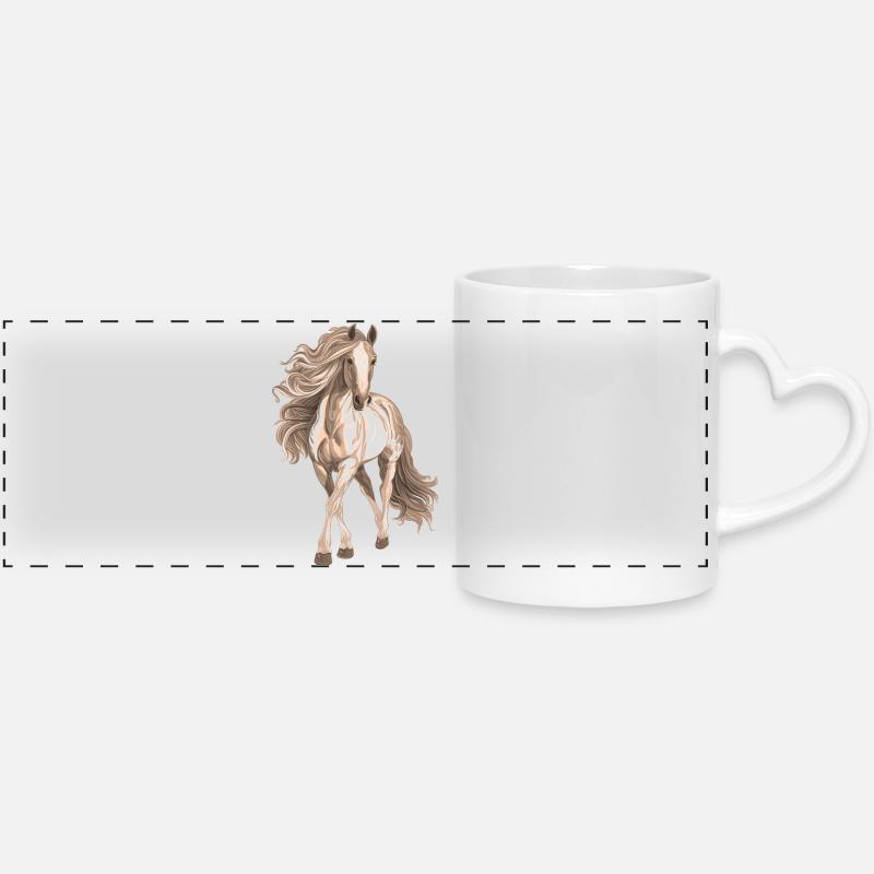 Horse motif - Panoramic mug with heart handle - white