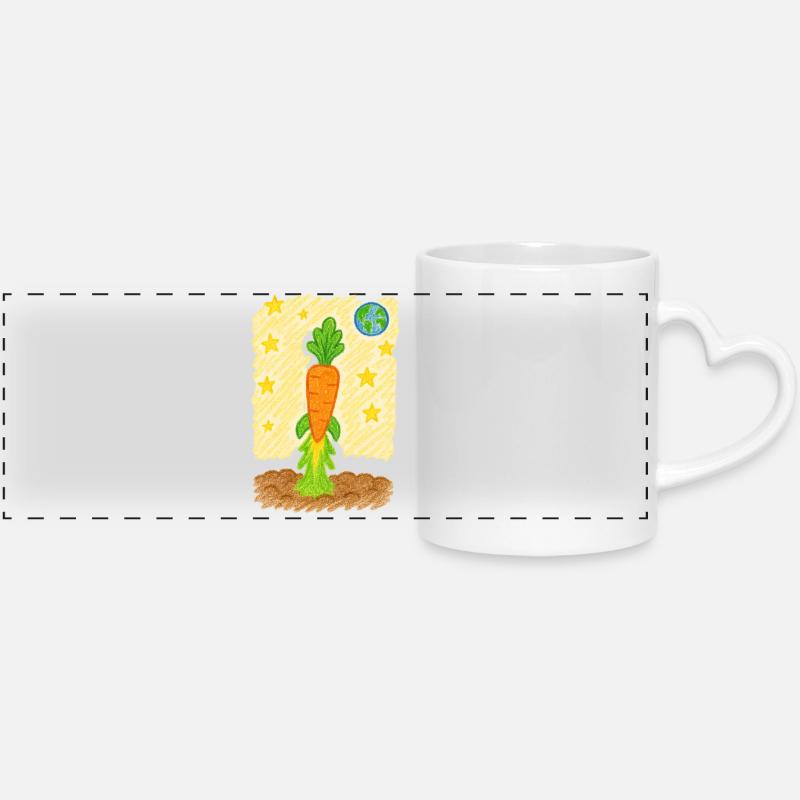 Fusée de carottes vers la planète Terre - Mug panoramique avec anse en forme de cœur - blanc
