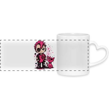 Punk Kid mit pinker Katze - Panoramatasse mit Herzhenkel - Weiß - Vorne