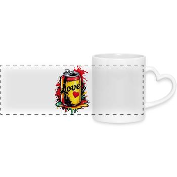 Colorful tin with love illustration - Panoramic mug with heart handle - white - Front