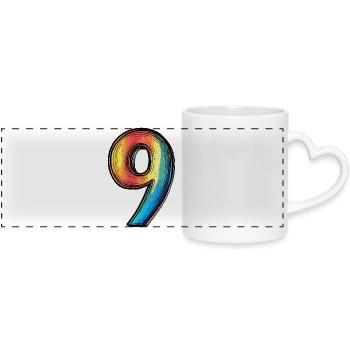 9 Number Colorful - Panoramic mug with heart handle - white - Front