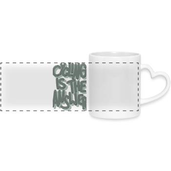 Cycling is the answer pastel green - Panoramic mug with heart handle - white - Front