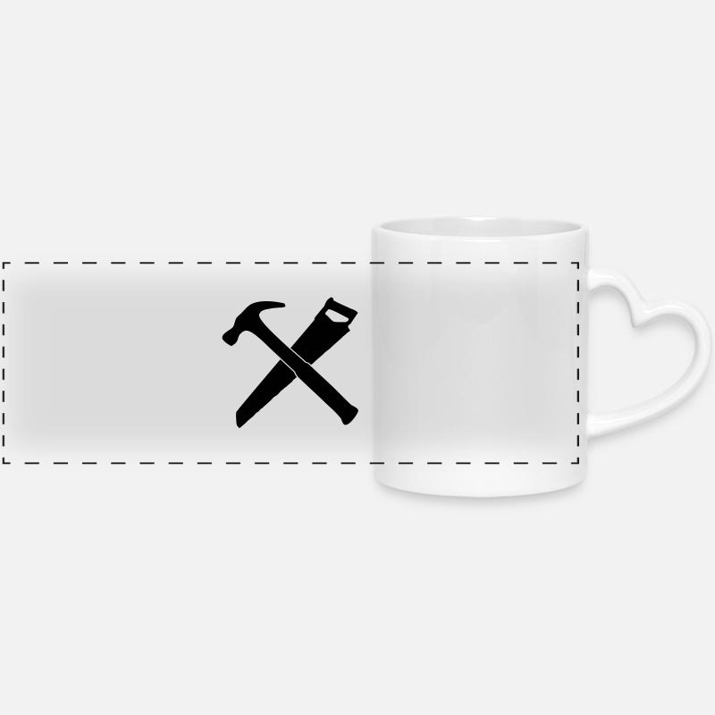 hammer and saw - Panoramic mug with heart handle - white