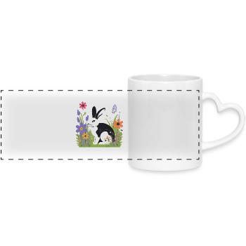 Hase auf der Wiese mit Blumen - Panoramatasse mit Herzhenkel - Weiß - Vorne