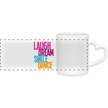 Rire Rêve Sourire Danse - Danse Shirts - Mug panoramique avec anse en forme de cœur - blanc - Devant