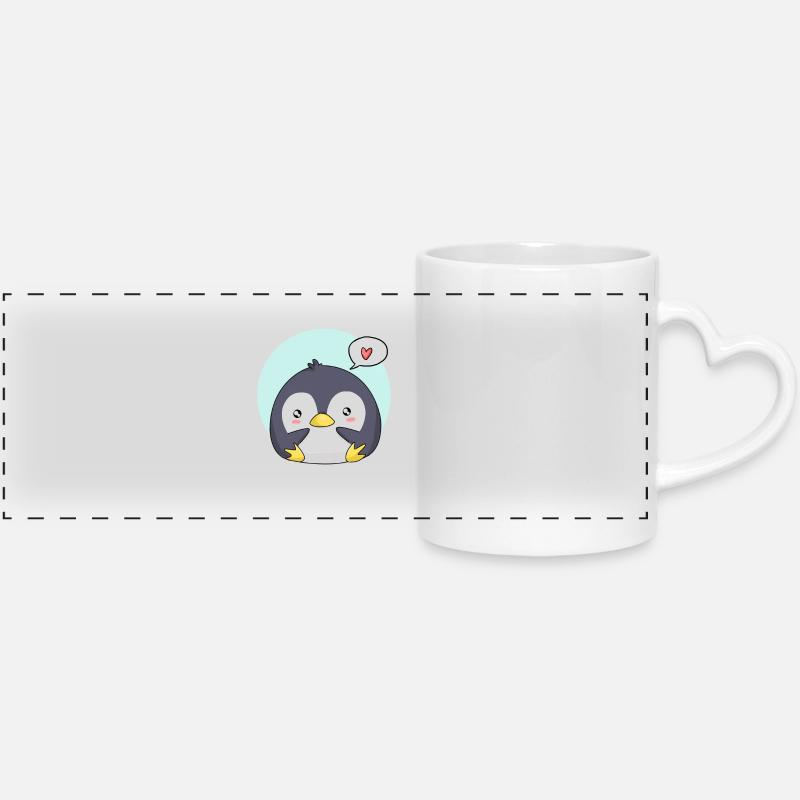 penguin - Panoramic mug with heart handle - white