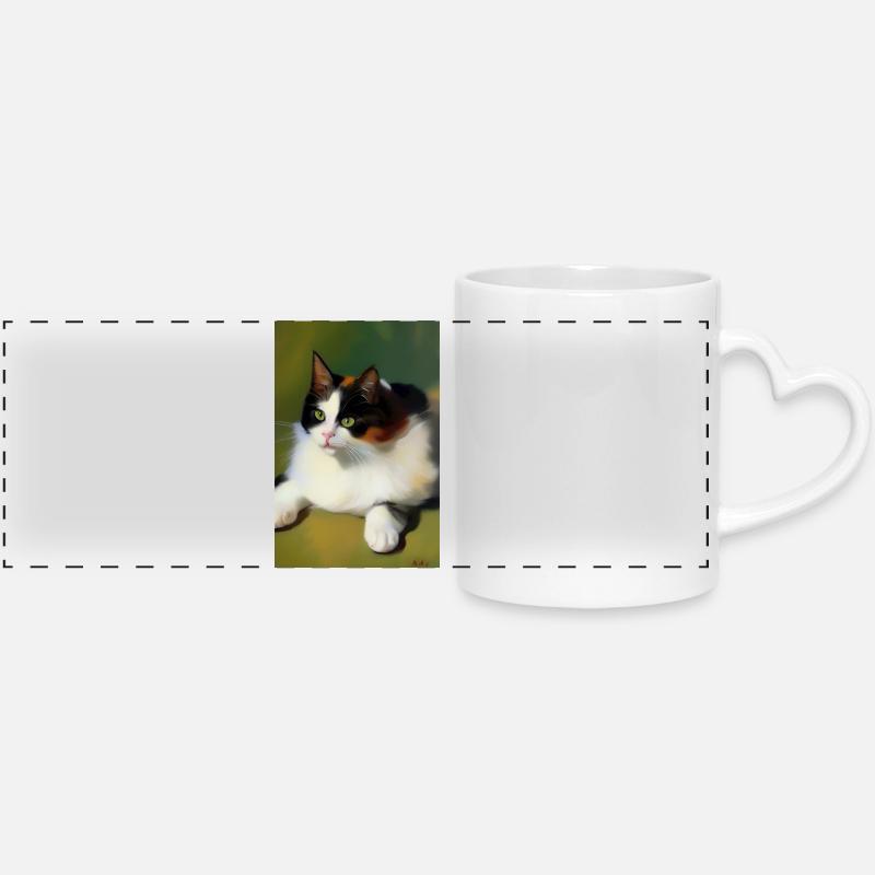 Image du chat - Mug panoramique avec anse en forme de cœur - blanc