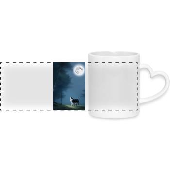 Wolf und Mond - Panoramatasse mit Herzhenkel - Weiß - Vorne