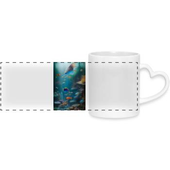 Fische, Aquarium - Panoramatasse mit Herzhenkel - Weiß - Vorne